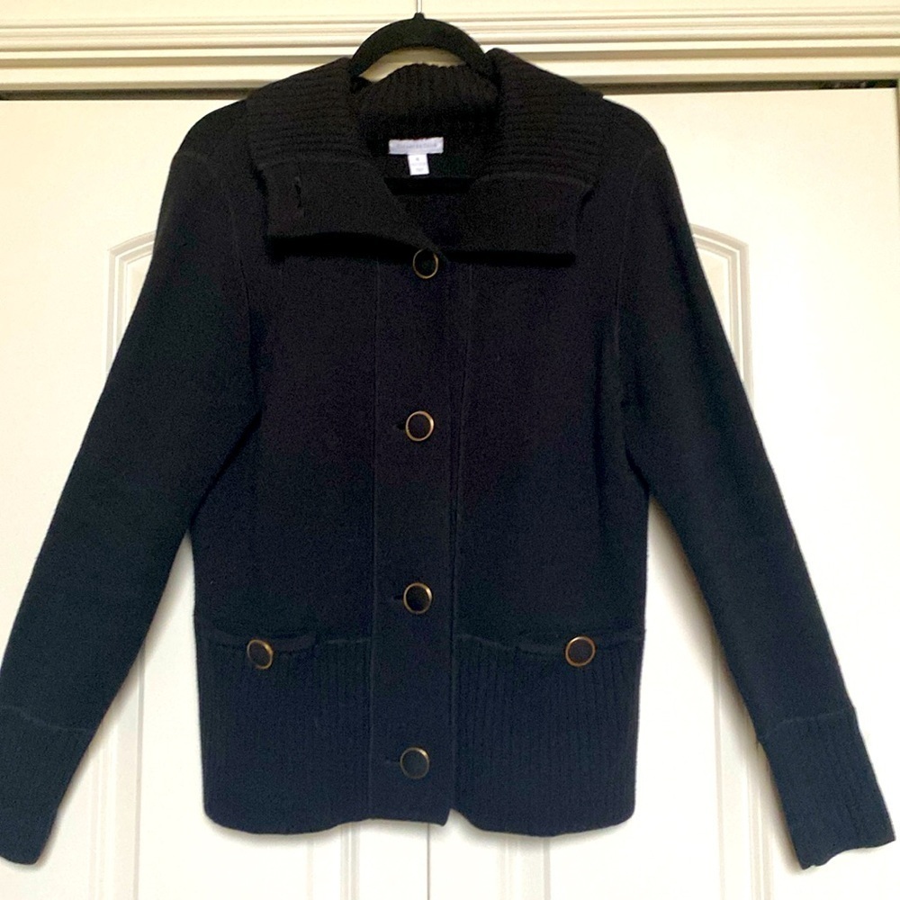 Charter Club knit Cardigan Womens XL Black Gold buttons shawl collar Luxury